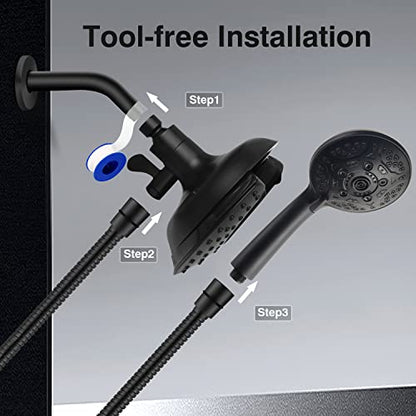 2 in 1 Shower Head with Handheld Combo High Pressure Black 2.5 GPM | 7.2" Rain Showerhead and 10 Spray Hand Held Shower, Adjustable Shower Angle, 59-inch Rotatable Stainless Steel Hose - color: Black, size: 2.5 GPM