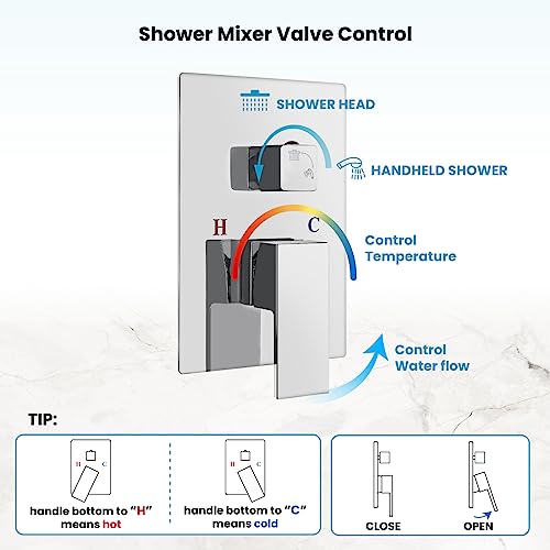 gotonovo Rainfall Bathroom Shower System Rain Shower Head and Handle Set Wall Mounted Shower Complete Combo Solid Brass Pressure Balancing Shower Mixer Valve 8 Inch Polished Chrome - color: Polished Chrome, size: 8 Inch