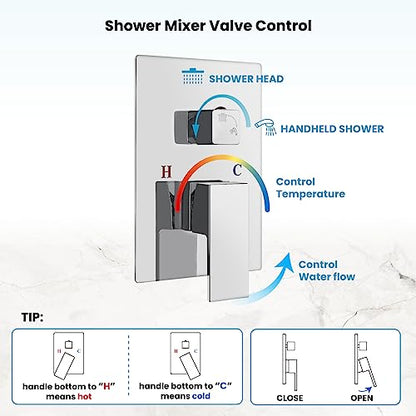 gotonovo Rainfall Bathroom Shower System Rain Shower Head and Handle Set Wall Mounted Shower Complete Combo Solid Brass Pressure Balancing Shower Mixer Valve 8 Inch Polished Chrome - color: Polished Chrome, size: 8 Inch