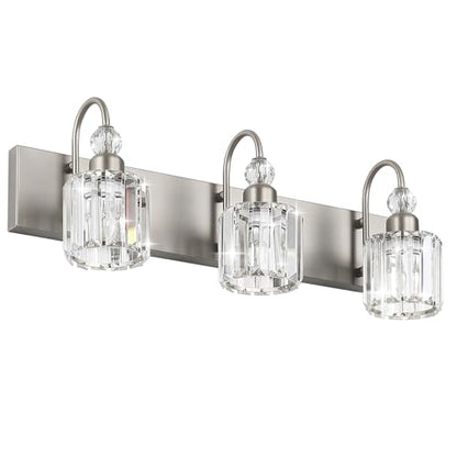 Ralbay Brushed Nickel Vanity Light for Bathroom Crystal 3-Light Modern Bathroom Light Fixtures - color: Round-Brushed Nickel, size: 3-light