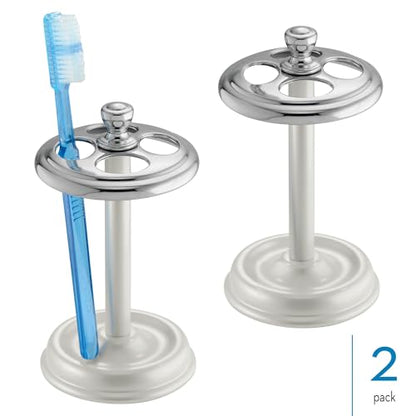 iDesign Toothbrush Holder for Bathroom - 4-Section Toothbrush Stand for Countertop, 2-Pack, White/Chrome - color: Pearl White/Chrome, style: Pack of 2