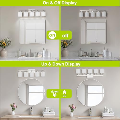 5-Light Bathroom Light Fixture, Brushed Nickel Vanity Lights Over Mirror, Anti-Rust, White Glass Shades, E26 Base, Bulb Not Included - color: Brushed Nickel-5 Light