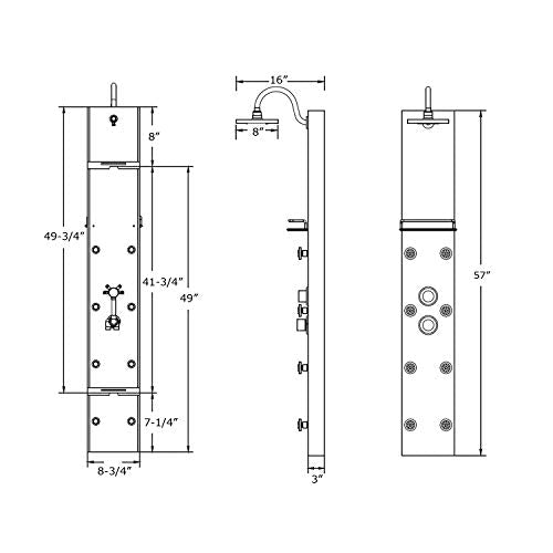 Blue Ocean SPS8801 series Shower Panel Tower with Rainfall Shower Head and Spout (57 inch Stainless Steel) - style: 57 inch Stainless Steel