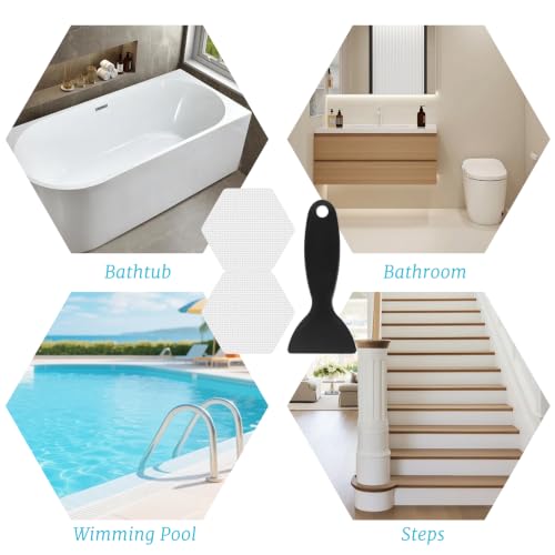 ZUFECY 30 Pack Clear Non-Slip Shower Floor Stickers, Transparent Anti-Slip Pads for Bathtub and Shower, with Scraper Tool