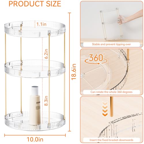 Acrylic 360 Rotating Makeup Organizer and Perfume Organizer,3 Tier Make Up Holder and Acrylic Skincare Organizers for Countertop,Vanity,Bathroom,Clear Spinning Beauty Organizer for Face Product - size: 3 Tier