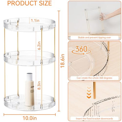 Acrylic 360 Rotating Makeup Organizer and Perfume Organizer,3 Tier Make Up Holder and Acrylic Skincare Organizers for Countertop,Vanity,Bathroom,Clear Spinning Beauty Organizer for Face Product - size: 3 Tier