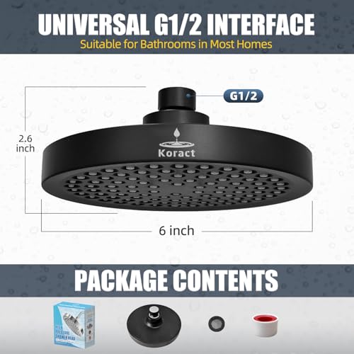 Shower Head High Pressure Rain Premium Quality Luxury Design Anti-Clogging Silicone Nozzles Adjustable Replacement for Bathroom Shower Heads (6 inch Round) (Matte Black) - color: Matte Black