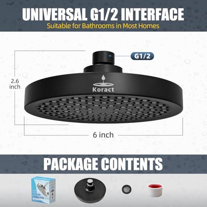 Shower Head High Pressure Rain Premium Quality Luxury Design Anti-Clogging Silicone Nozzles Adjustable Replacement for Bathroom Shower Heads (6 inch Round) (Matte Black) - color: Matte Black
