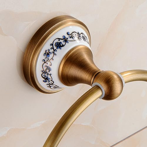 Towel Ring Antique Brass Hanger Hand Towel Holder for Bathroom Kitchen Accessories Wall Mounted,Porcelain Design - color: Towel Ring