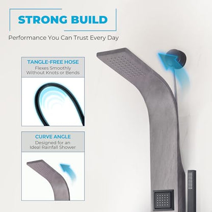 ANZZI Shower Head Panel Tower System | Aura | Grey Marble | 2 Turbo Jetted | Includes Two 2 Fully Adjustable Acu Stream Body Jets, Installation Installs To Existing Water Line, Built To Last