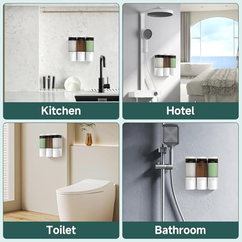 Shampoo and Conditioner Dispenser 3 Chamber 17oz No Drill Shower Soap Dispenser Wall Mounted Shampoo Conditioner Body Wash Refillable Bathroom Shower Dispenser (White+Smoke Gray 3 Chamber) - color: White-smoke Gray-3