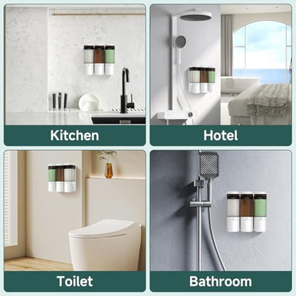 Shampoo and Conditioner Dispenser 3 Chamber 17oz No Drill Shower Soap Dispenser Wall Mounted Shampoo Conditioner Body Wash Refillable Bathroom Shower Dispenser (White+Smoke Gray 3 Chamber) - color: White-smoke Gray-3
