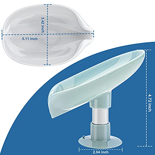 2 Pack Soap Holder Leaf-Shape Self Draining Soap Dish Holder, Not Punched Easy Clean Bar Soap Holder, with Suction Cup Soap Dish Suitable for Shower, Bathroom, Kitchen Sink (Grey + Green) - color: Grey + Green