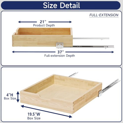 Pull Out Cabinet Organizer, 19.5 in W x 21 in D Solid Wood Slide Out Drawer, Soft Close Sliding Shelf, Bottom or Side Mount for Kitchen Pantry Bathroom, Fits 20.5 in Cabinet Opening - size: 19½” W × 4"H x 21” D