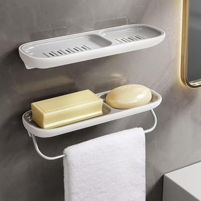Soap Holder Dish Shower, Bar Soap Holder with Drainage, Self Draining Soap Holder, Wall Mounted Soap Box Tray Container for Bathroom, Bathtub Kitchen Sink (1PC Green-with Towel Rack) - color: 1pc Green-with Towel Rack