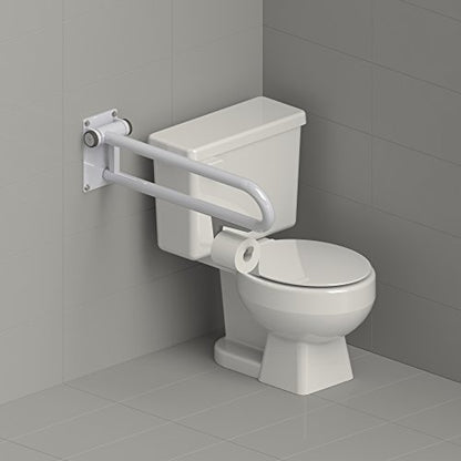 HEALTHCRAFT P.T. Rail 28" Left Side, Fold-Down Toilet Rail - White | Wall-mounted hinged toilet rail, folds flat when not in use - color: Powder Coat White, size: 28"