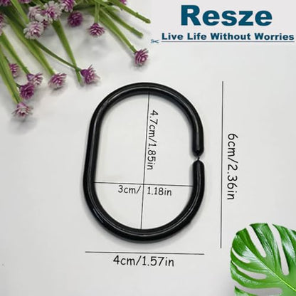 Resze 24 PCS Shower Curtain Rings,Plastic Black Shower Curtain Hooks,C-Shaped Rings Hook Hanger Bathroom Shower Window Rod - color: Black, size: 24PC