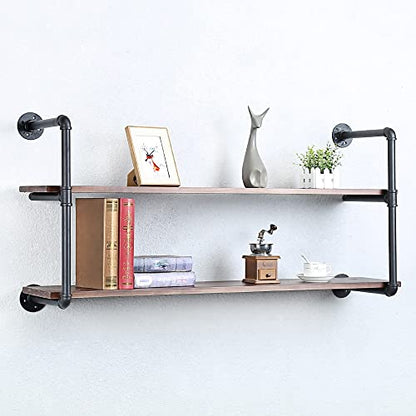 Industrial Pipe Shelves With Wood Planks,Rustic Pipe Shelving Wall Shelf | Metal Pipe Solid Pine Wood,Easy to Assemble,Wooden Board Thickness 0.78 In,For Bar Farmhouse Kitchen Office Bathroom,Bedroom - color: 2-layer, size: 48in