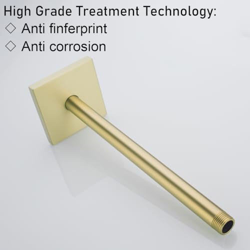 RANDOM Straight Shower Arm with Flange,Gold 12 Inches Ceiling Mount Shower Head Extension Arm,Brushed Gold.RD-91038-12BG-SQ - color: 12″ Brushed Gold(Square Flange)