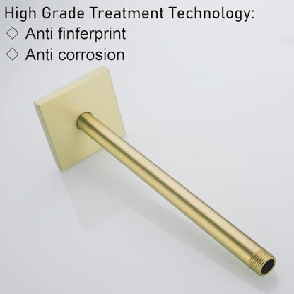 RANDOM Straight Shower Arm with Flange,Gold 12 Inches Ceiling Mount Shower Head Extension Arm,Brushed Gold.RD-91038-12BG-SQ - color: 12″ Brushed Gold(Square Flange)