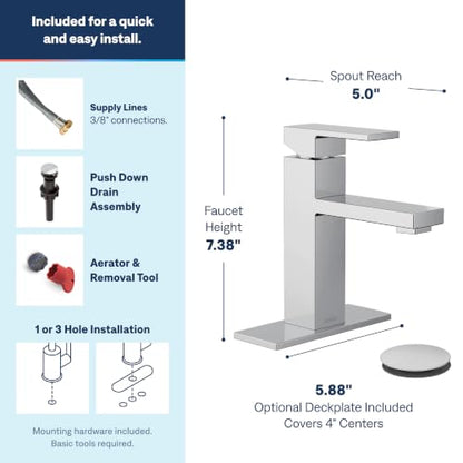 Moen Revyl Chrome One-Handle Single Hole Modern Bathroom Sink Faucet with Optional Deckplate and Spring Loaded Drain Assembly, 84771 - color: Chrome