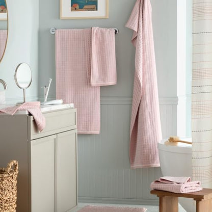 TOWN & COUNTRY EVERYDAY 6-Piece Textured Windowpane Set, 2-Bath Towels, 2-Hand Towels, 2-Washcloths, 100% Cotton, Plush & Absorbent 550GSM, Blush - color: Blush