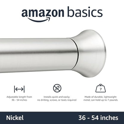 Amazon Basics Tension Curtain Rod, Adjustable 36-54" Width, Nickel, Classic Finial - color: Nickel, size: 36-54"