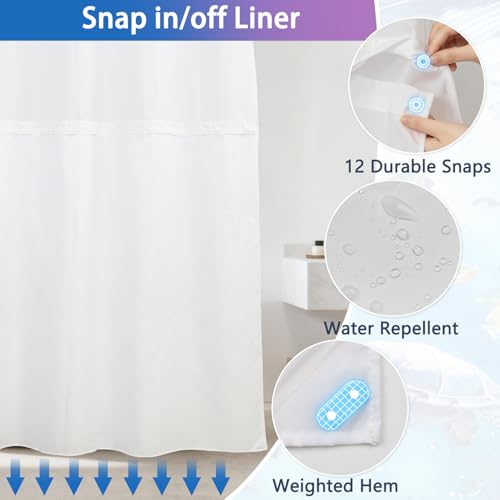 Ocean No Hook Shower Curtain and Liner Set, Whale and Turtles Design Shower Curtain with Snap in Liner and Weighted Hem, 71x74 Inch Heavy Duty Waterproof Fabric Sheer Top Shower Curtain for Bathroom - color: Whales and Turtles