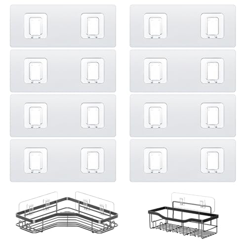 Shower Caddy Adhesive Replacement Hooks, Strong Waterproof Strips, No Drilling for Bathroom Shelves, Kitchen Racks, and Soap Holders (Transparent-8Pack 2Hook) - color: Transparent-8Pack 2Hook