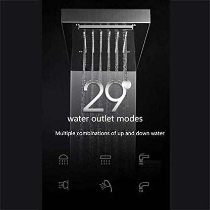 Shower Thermostatic Waterfall Rainfall Shower Panel Tower Shower Shower Column Body Massage Jets Hand Shower Tub Spout Wall Mounted Shower Panel,Silver,A - color: Silver, size: A