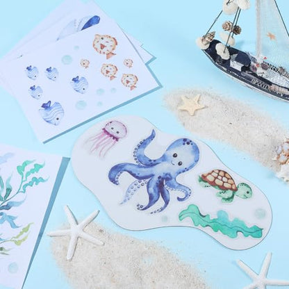 6 Pages Non Slip Bathtub Stickers Bulk Bathtub Sea Stickers with Scraper Plastic Adhesive Cartoon Ocean Animal Slippery Floor Decal for Shower and Bath Tub Home Decorations DIY Crafts Gift - style: Ocean