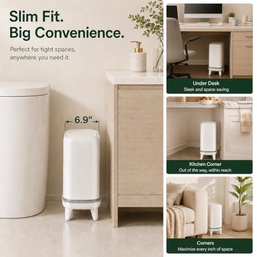 JUDRDO Bathroom Trash Can with Lid, 3.2 Gallon Small Garbage Can with Pop-Up Lid & Air-Pressure Bag Lock, Slim Trash Bin with Legs, Narrow Waste Basket for Bathroom, Bedroom, Kitchen, Office, Rv | Air-pressure bag lock secures the liner; raised legs and n