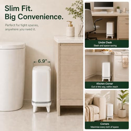 JUDRDO Bathroom Trash Can with Lid, 3.2 Gallon Small Garbage Can with Pop-Up Lid & Air-Pressure Bag Lock, Slim Trash Bin with Legs, Narrow Waste Basket for Bathroom, Bedroom, Kitchen, Office, Rv | Air-pressure bag lock secures the liner; raised legs and n