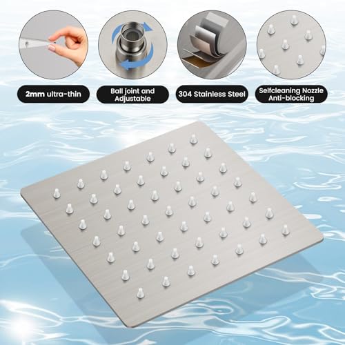 gotonovo Shower Faucet Set Push Button 10+6 Inch Dual Head Brushed Nickel | Rain Dual Shower Head System with Handheld Spray for Couple,Push Button Diverter,High Pressure Valve Trim Kit,All Metal - color: Nickel, size: 10+6 Inch Dual Head