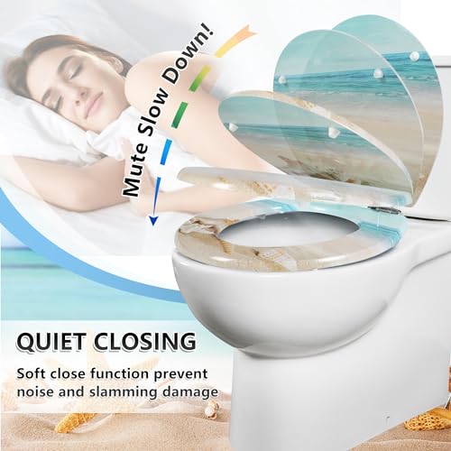 Angol Shiold Toilet Seat ROUND Molded Wood 16.5Inch(Beach) | Quiet Close Quick Release Metal Hinges, Adjustable Fit for Standard Round Toilets, Easy to Install&Clean - color: Beach, size: Round-16.5“
