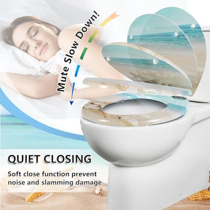 Angol Shiold Toilet Seat ROUND Molded Wood 16.5Inch(Beach) | Quiet Close Quick Release Metal Hinges, Adjustable Fit for Standard Round Toilets, Easy to Install&Clean - color: Beach, size: Round-16.5“