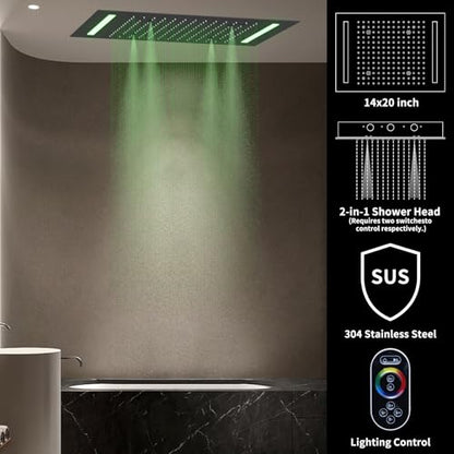 Bathroom Shower System,4 Functions Digital Temperature Display Diverter Valve,Ceiling 14x20" 2-Function Shower Head and 8 inch Wall Mounted Shower Head Combo,Handheld Shower Matte Black - color: Matte Black