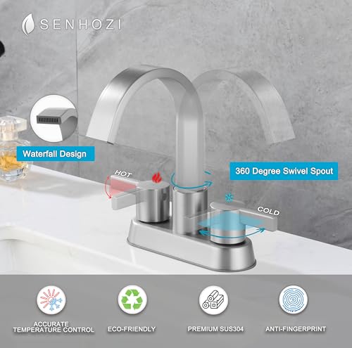 4 Inch Centerset Bathroom Faucets, Brushed Nickel Bathroom Faucet | Overflow Pop Up Drain, Modern Vanity Faucet, Deck Mount Bathroom Faucet 3 Hole - color: Brushed Nickel