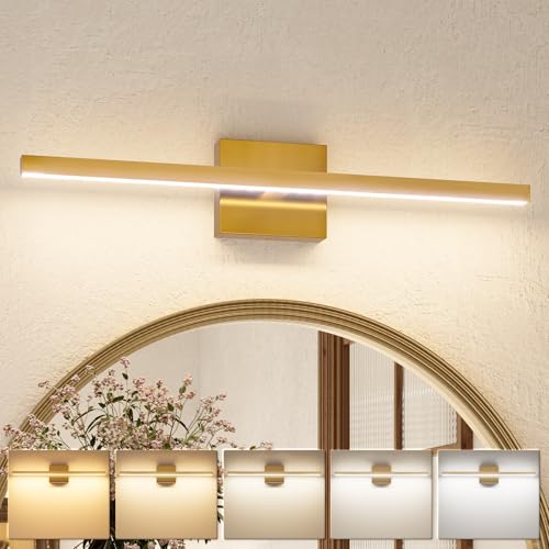 VOLISUN Modern Bathroom Vanity Light 24 inch, 14W Dimmable 5CCT Led Bathroom Light Fixture Over Mirror, Brass Bar Vanity Light for Bathrooms Mirror Cabinets Bedroom-ETL Certificated - color: Brass, size: 23.6inch