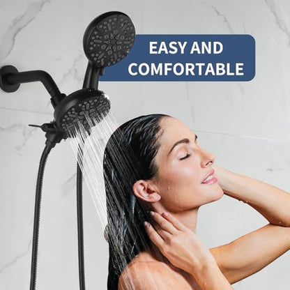 Taplong Dual Shower Head Combo with Valve 7 Mode Handheld Matte Black | Enjoy 7-Setting Rain Showerhead and 7-Setting Hand Held Shower Separately or Together,2 in 1 Showerhead Shower System