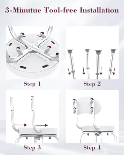 Swivel Shower Chair, 360° Non-Slip Shower Seat with Backrest for Elderly and Disabled, Height Adjustable Rotating Tub Bench for Seniors Bathroom Inside Shower with Compact Frame (White) - color: White