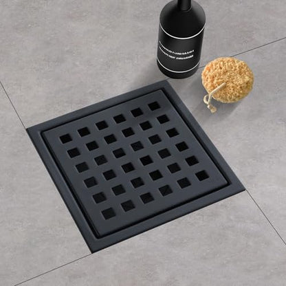 Square Shower Drain 4-Inch with ABS Flange, Matte Black, Removable Grille,Bathroom Stainless Steel Shower Floor Drain - color: 4-inch Matte Black