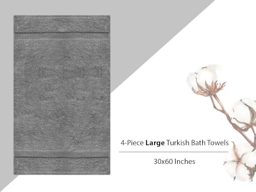 Towel Bazaar 4-Piece Extra Large Bath Towel Set, 100% Premium Cotton Turkish Towels, 30x60 Luxury Towel Super Soft and Absorbent, Perfect Use for Bathroom, Shower Towels - Gray - color: Gray