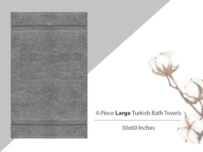 Towel Bazaar 4-Piece Extra Large Bath Towel Set, 100% Premium Cotton Turkish Towels, 30x60 Luxury Towel Super Soft and Absorbent, Perfect Use for Bathroom, Shower Towels - Gray - color: Gray