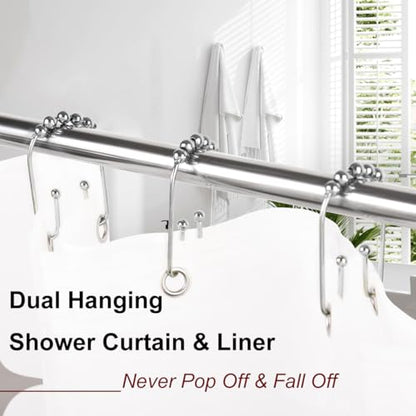 Resze U Shaped Shower Curtain Hooks Rings,12 Pcs Durable Rust Resistant Metal Shower Hooks, Double Glide Smoothly Anti-Drop Shower Rings for Shower Curtain Rod,Chrome - color: Chrome