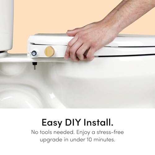TUSHY Oasis Non-Electric Warm Water Bidet Seat, Elongated, Bamboo Knob | Self-Cleaning Dual Nozzles, Adjustable Temperature and Pressure, Soft-Close Lid, 10 Minute DIY Install, Sink Access Required - color: White/Bamboo, style: Dual Temp - Elongated Seat