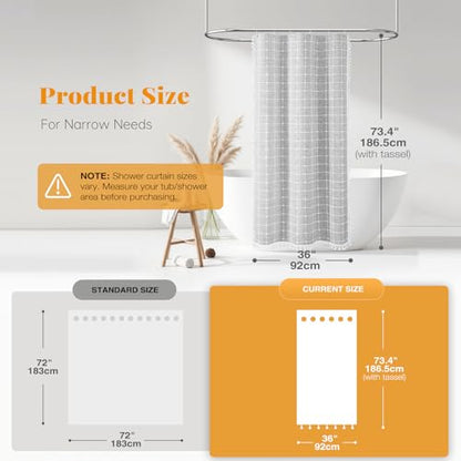 Stall Boho Farmhouse Linen Heavy Duty Shower Curtain, 36x72, Gray/Grey | Half Size, 330GSM Linen Blend, 3-side Tassels, Water Repellent Fabric, 6 Plastic Hooks, Rustic Bohemian, Machine Washable - color: Grey, size: 36"W x 72"L (Pack of 1)