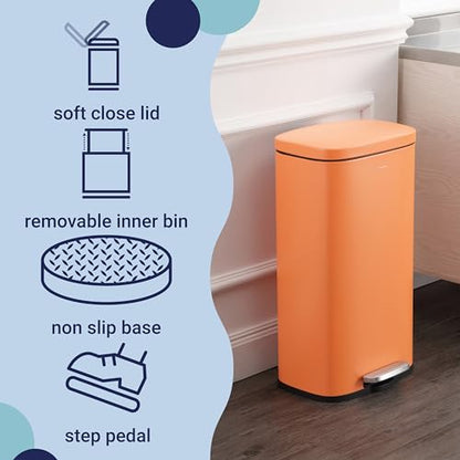 happimess Curtis 8 Gal Step Trash Can Soft Close 25", Carrot Cake | Iron Construction, Satin Finish, Removable Liner, Steel Pedal, 20 Trash Bags Included, Kitchen Office Bin - color: Carrot Cake