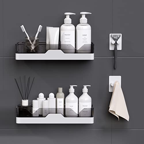 2-Pack Adhesive Shower Caddy, No-Drill Shower Racks with Hooks for Bathroom | Two Adhesive Shelves with Hooks, No Drilling Required, Space-Saving Storage for Shower, Bathroom and Kitchen Essentials