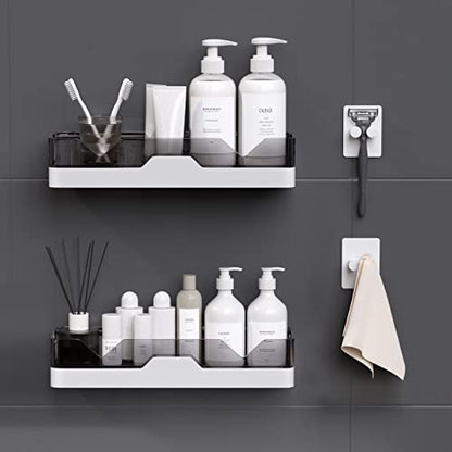 2-Pack Adhesive Shower Caddy, No-Drill Shower Racks with Hooks for Bathroom | Two Adhesive Shelves with Hooks, No Drilling Required, Space-Saving Storage for Shower, Bathroom and Kitchen Essentials